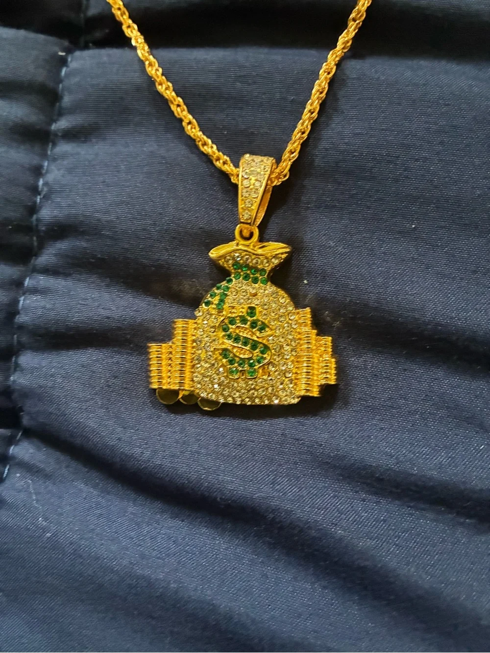 Gold-Tone Pendant Necklace with Green Accent